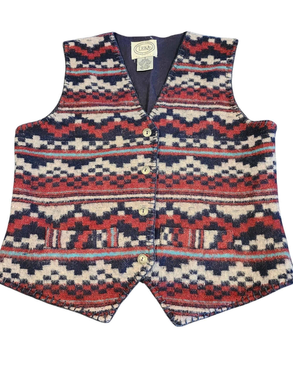 Vintage 90s Erika Maison Fondee Petites Wool Blend Patterned Vest S